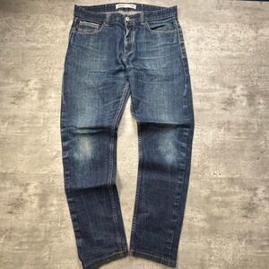 Burton Menswear Selvedge Denim Jeans Mens 34x30 Dark Wash Stretch Tapered J074